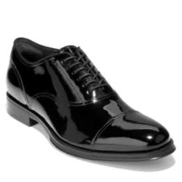 COLE HAAN Modern Essentials Black Patent Leather Cap Toe Oxfords C38309
